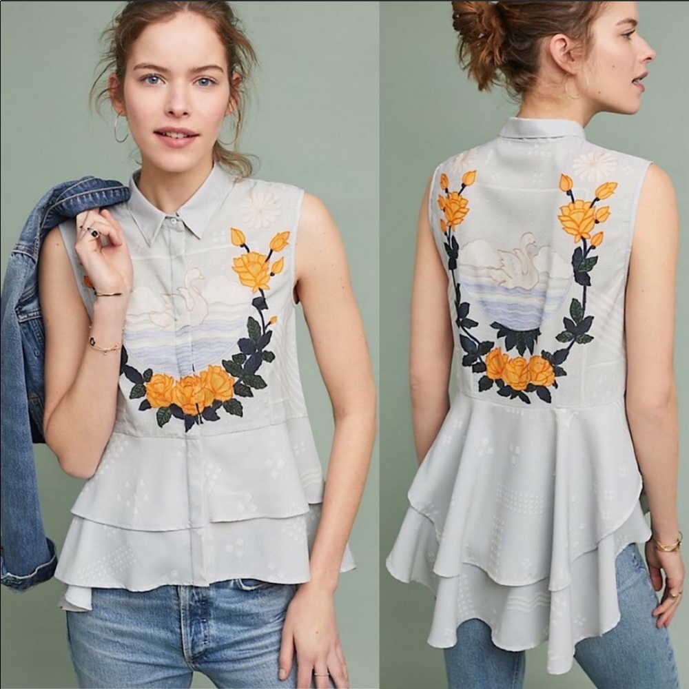 Sahil Kochhar Kashti Swan Floral Embroidered Top